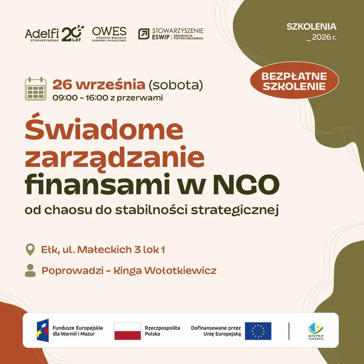 Bezstresowe zarządzanie finansami w NGO - szkolenie w Ełku