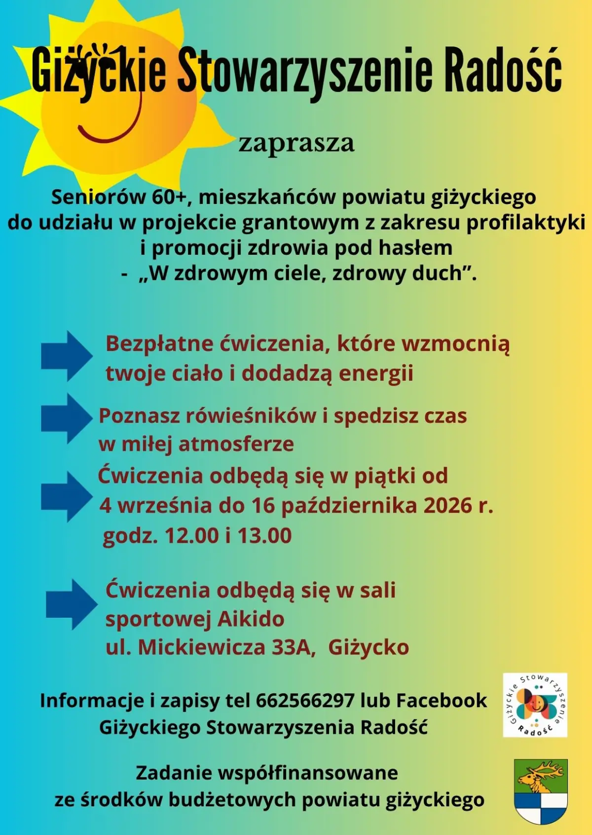 Udział w bezpłatnych ćwiczeniach „W zdrowym ciele zdrowy duch”