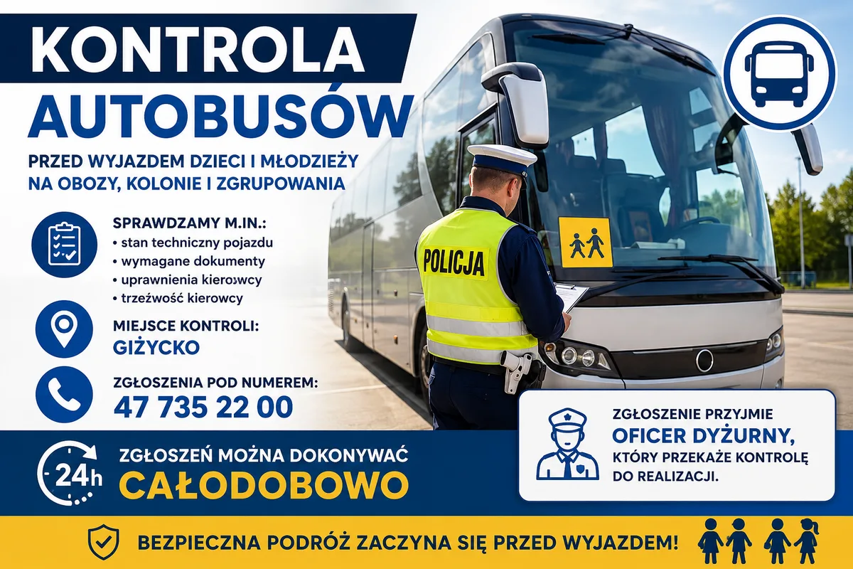 Zgłoś autokar do kontroli przed wyjazdem dzieci na oboz