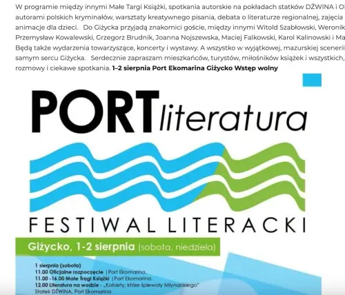 Festiwal Literacki PORT literatura w Giżycku już w sierpniu